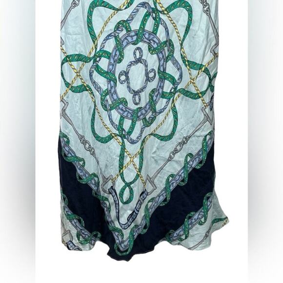 Tommy Hilfiger Collection Nautical Silk Halter Dress 6 | Blue Green Midi Keyhole - Picture 5 of 13
